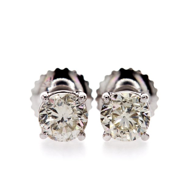 Real Diamond Stud Earrings Round Shape 0.91 TCW G/H VS1/2 - Picture 3 of 6